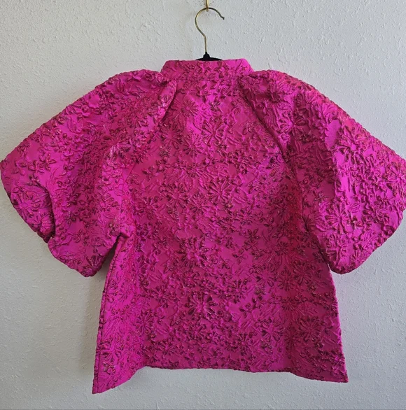 THML Pink Jacquard Allison Top Size XS NWOT Puff Sleeves - Picture 9 of 10